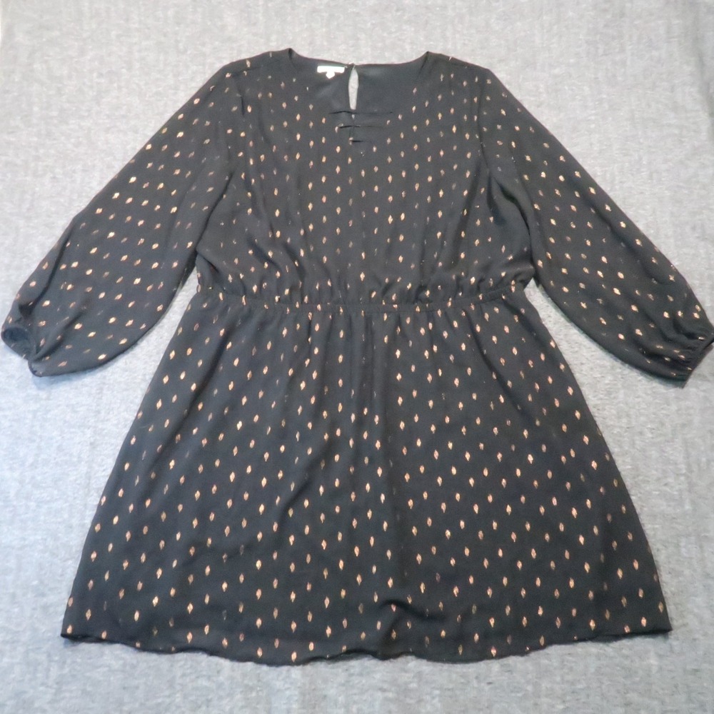 Maurices Foil Dot Dress 2X Black Gold Metallic Strappy Neck Sheer Whimsigoth - Picture 2 of 11
